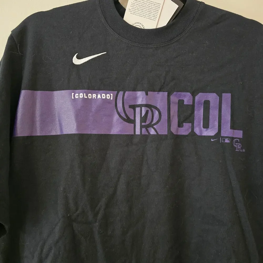 NWT Nike Colorado Rockies Baseball Black Purple SS Tee Size M Medium